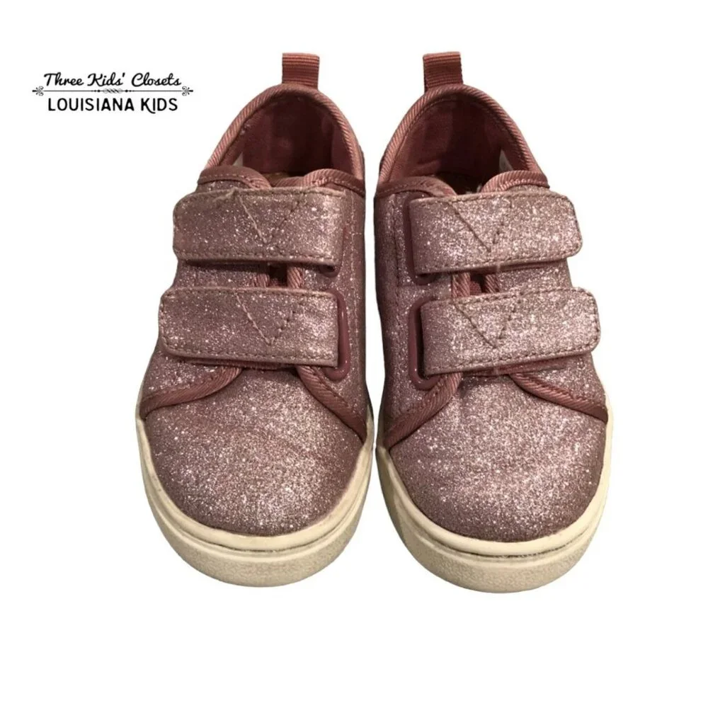 Toms Sz 7 Pink Sparkly Glitter Velcro Sneakers